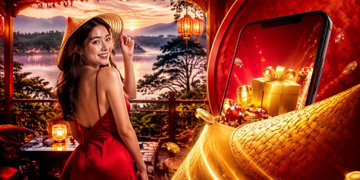 Phụ nữ đội nón lá chơi casino trên điện thoại di động tại Đà Lạt