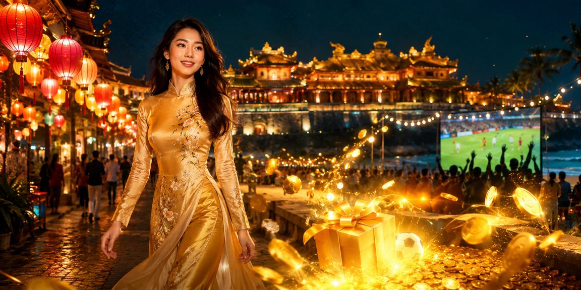 Người dùng tại Huế mặc áo dài theo dõi bóng đá và nhận giải thưởng cá cược trên điện thoại