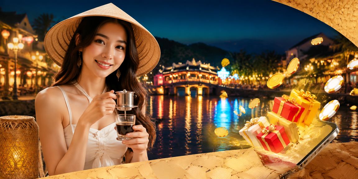 Người dùng tại Huế mặc nón lá đăng ký tài khoản và nhận bonus trên điện thoại